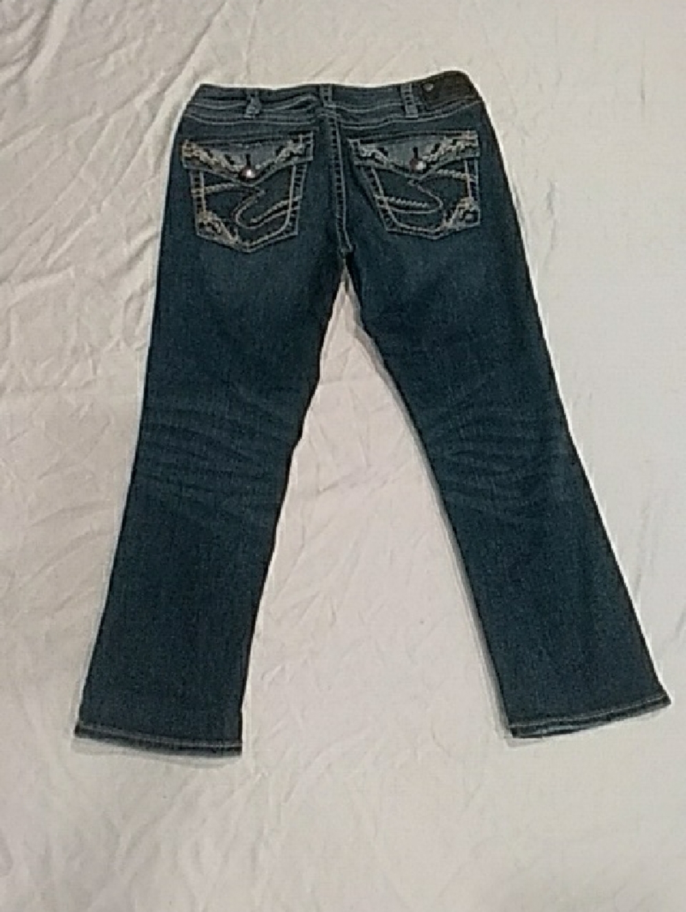 Silver Jean Capris Dark Blue  with Embroidered Back Pockets